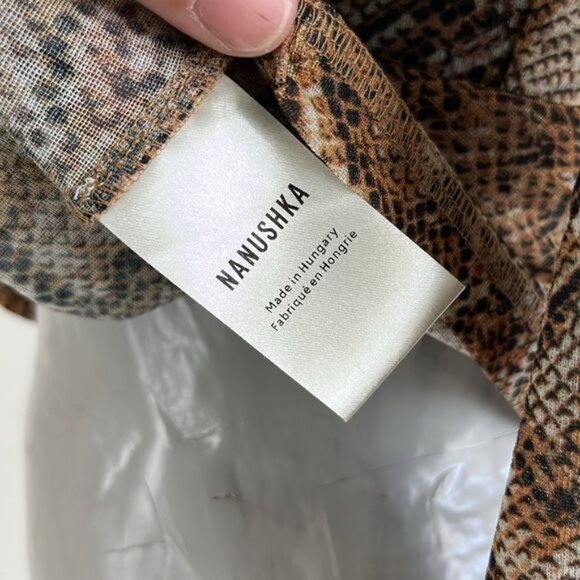 Nanushka Snake Python Serpent Madi Mock Neck Sheer Brown and Black Top - Picture 8 of 11